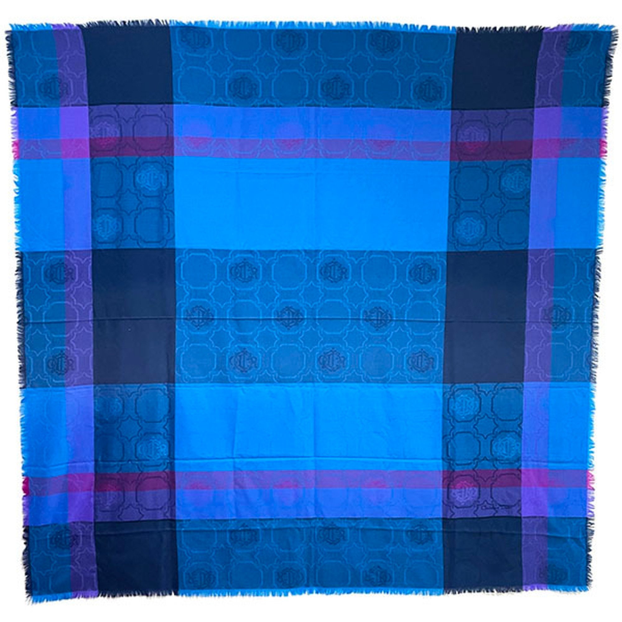 Christian Dior Shawl, Check, Large Multi-Color, Blue, Purple, Navy, Dior, Sto...